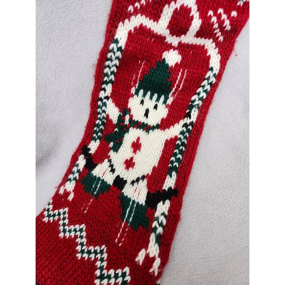 Vintage Long Crochet Christmas Stocking Red Green Snowman Taiwan Tassle - Picture 8 of 11